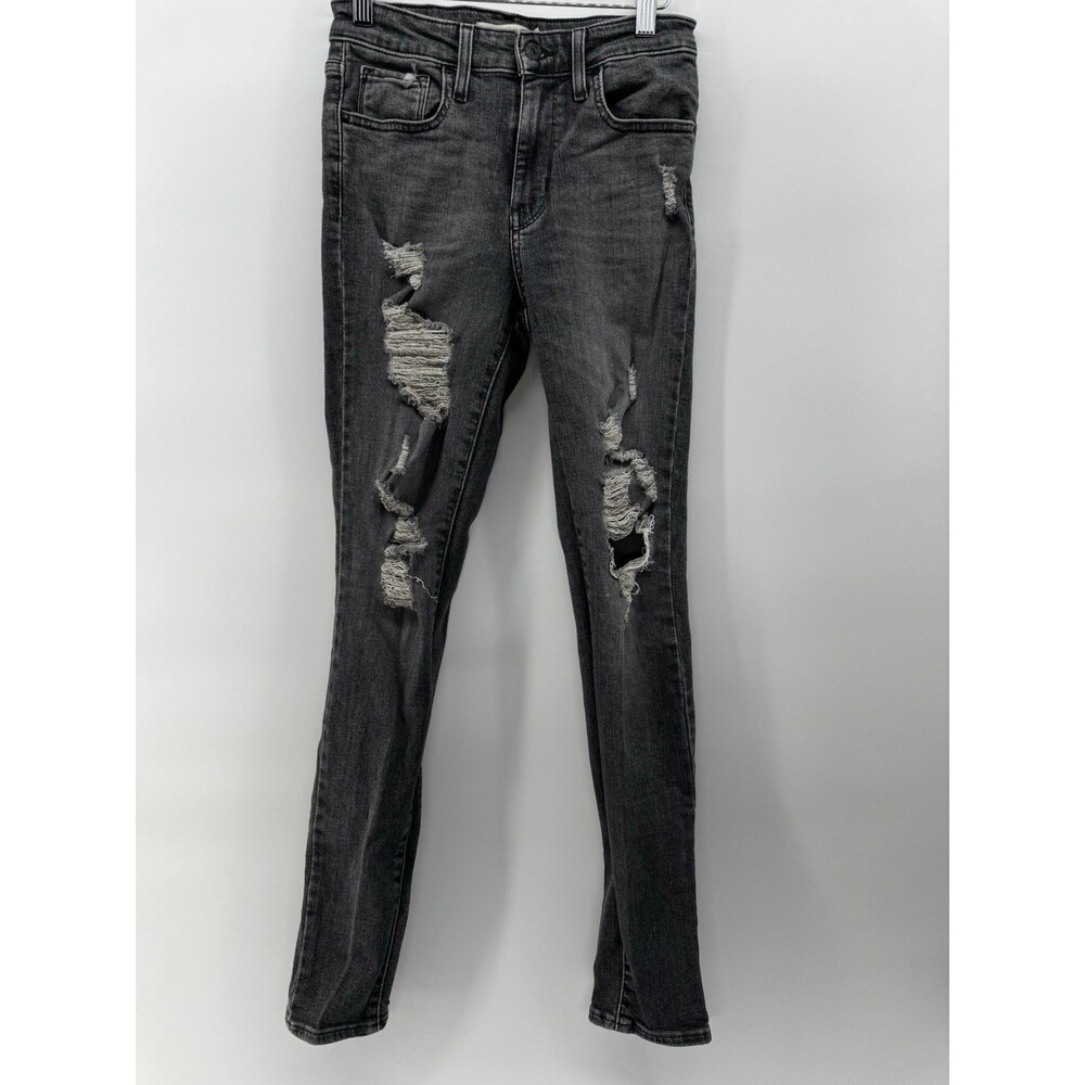 Womens Levis 721 High Rise Skinny Distress Washed Black Jeans Size 26
